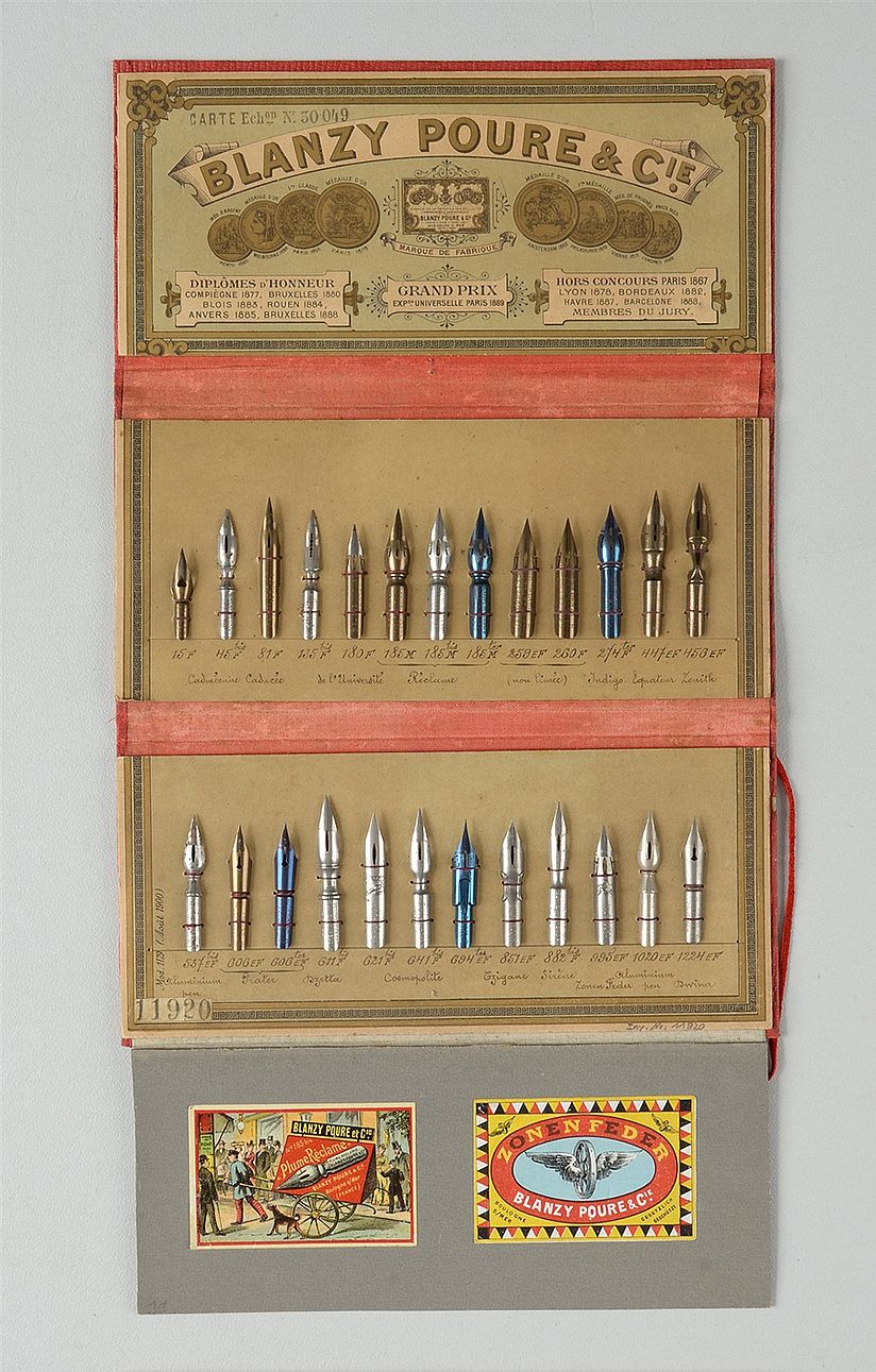 Musterkarte französischer Stahlfedern.