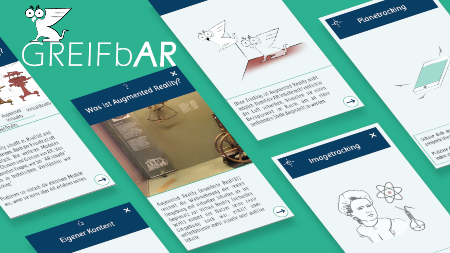 Logo und Screens der App GREIFbAR.
