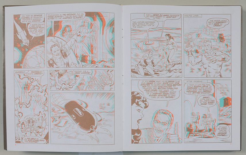 Aufgeschlagener 3D-Comic "The Adventures of Lane Mastodon".