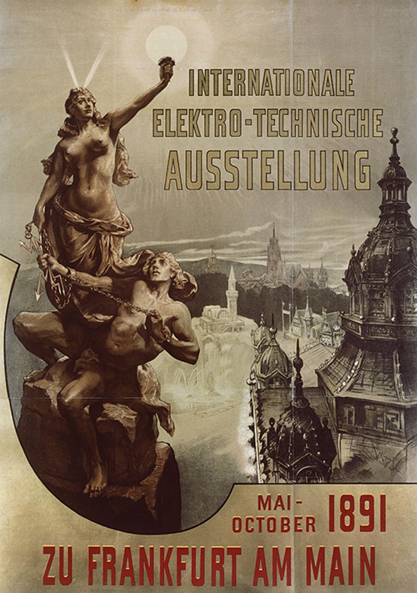 Ausstellungsplakat der Elektro-technischen Ausstellung in Frankfurt.