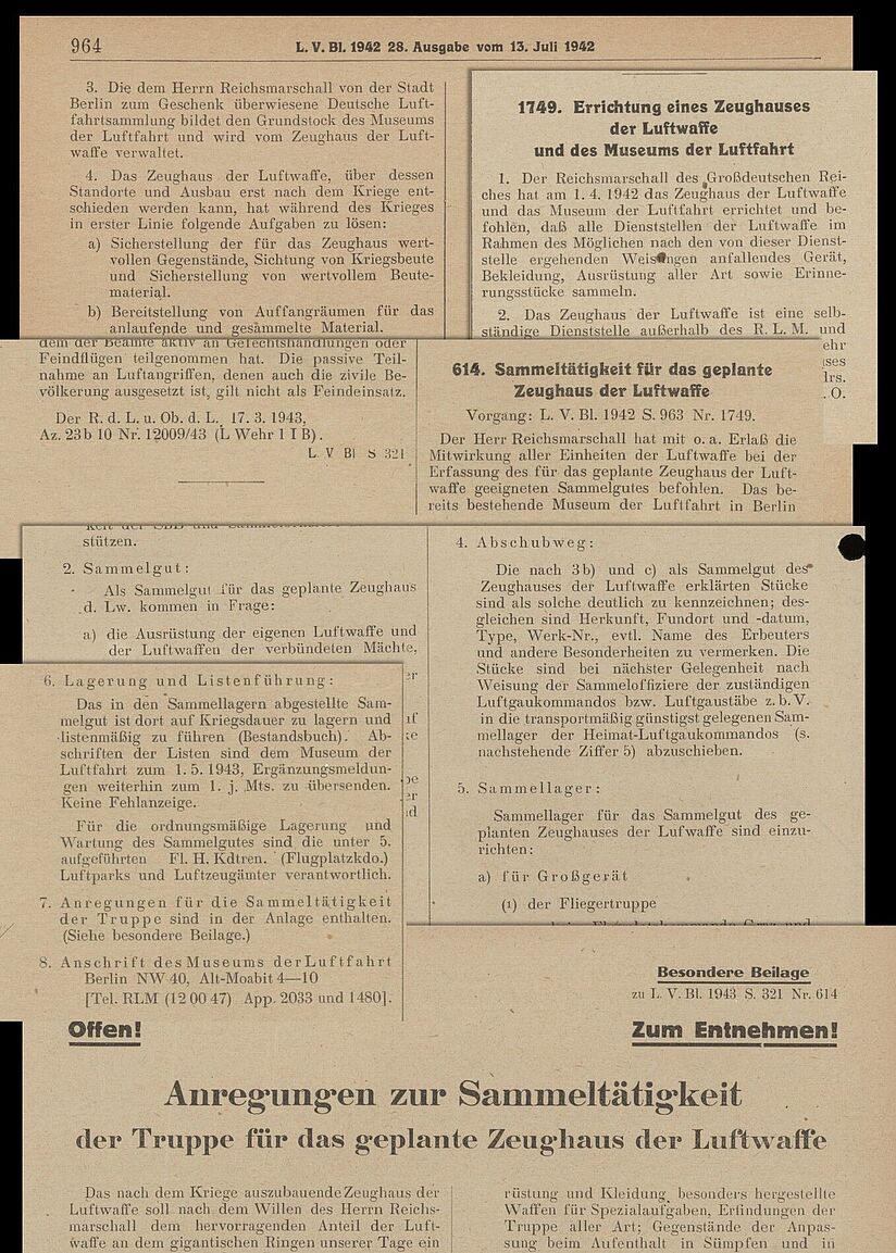 Scan der Anordnungen Görings zum geplanten „Zeughaus der Luftwaffe“ im Luftwaffen-Verordnungsblatt.
