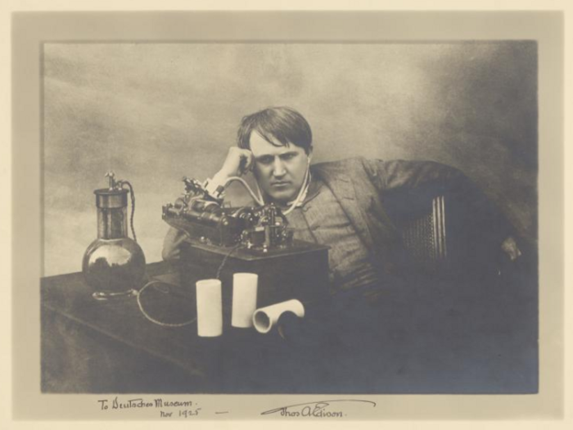 Foto von Thomas Alva Edison mit Widmung.