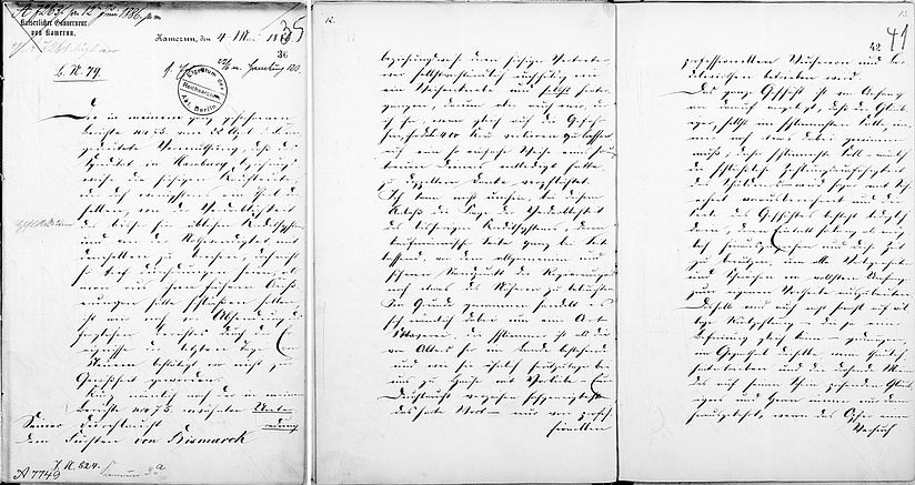 Dokument: Bericht des Kaiserlichen Gouverneurs von Kamerun, Frhr. von Soden, an seine Durchlaucht den Fürsten von Bismarck vom 4. Mai 1886 (Auszug).