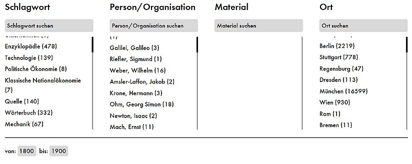 Screenshot der Suchfilter.