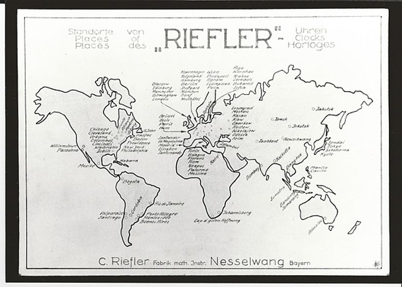 Karte "Standorte von Riefler.Uhren".