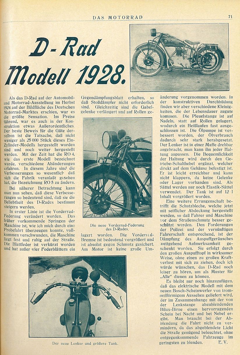 Zeitschrift "Das Motorrad" zeigt die neue R 0/5 von D-Rad.