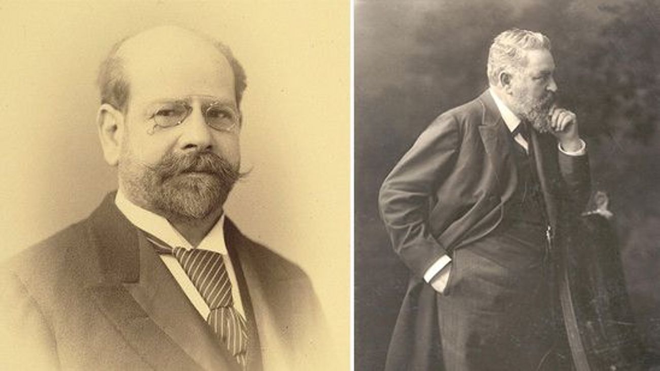 Portraits von Emil Rathenau und Oskar von Miller.