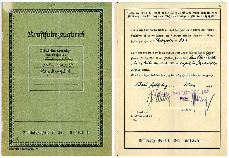 Der Kraftfahrzeugbrief der Imperia vom Mai 1934.