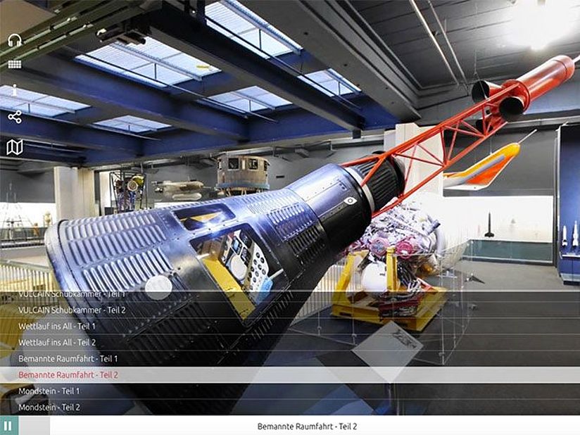 Screenshot Virtueller Rundgang durch die Raumfahrt.