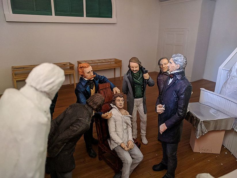 Diorama: William Morton verabreicht seinem Patienten die Narkose.
