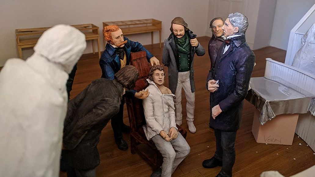 Diorama: William Morton verabreicht seinem Patienten die Narkose.