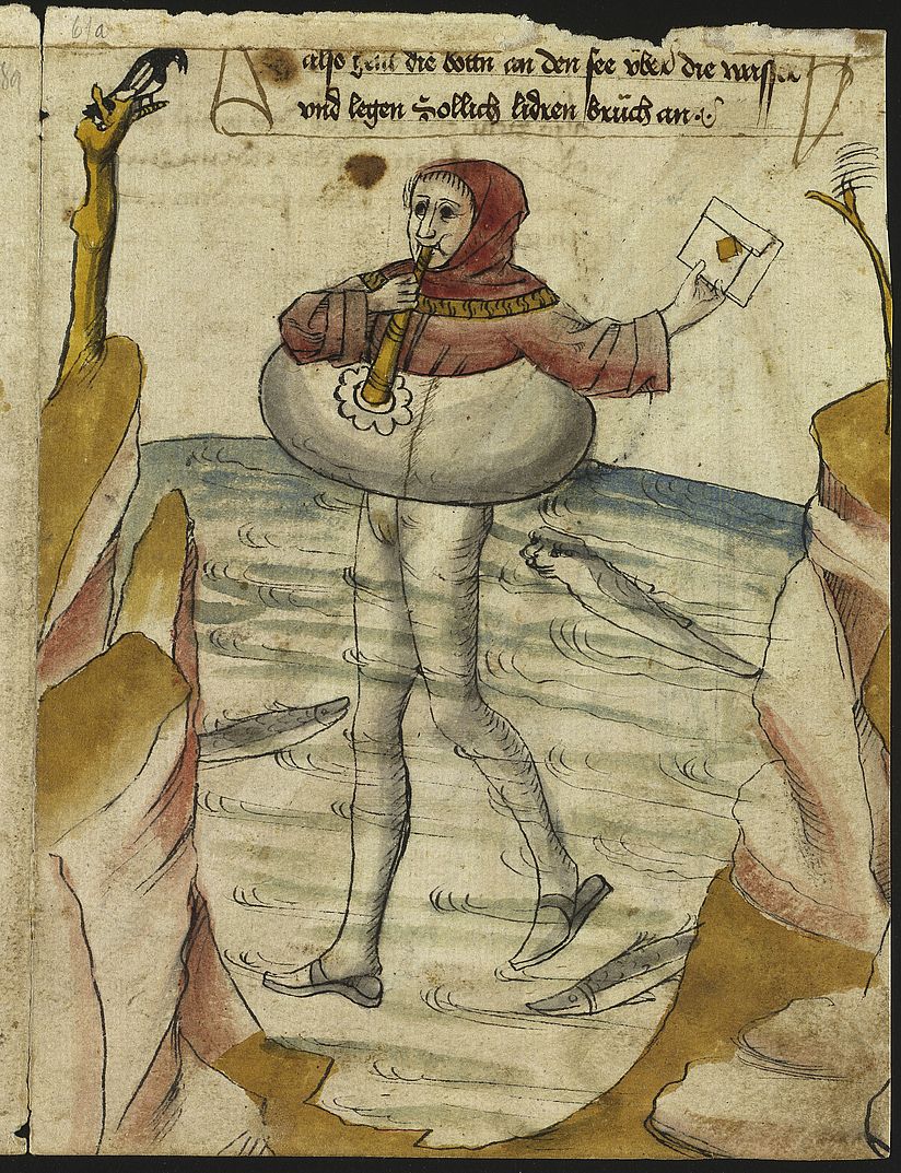 Bote mit Schwimmreifen aus einem Buch von ca. 1480.
