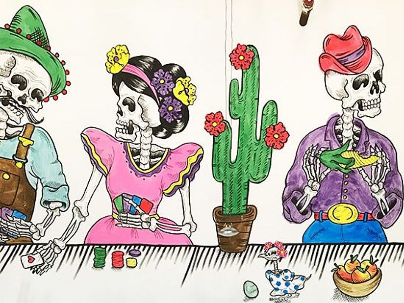 Zeichnung an der Wand des Restaurants.