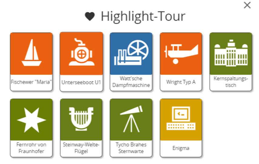 Die Übersicht der Highlight Touren im Virtuellen Rundgang.