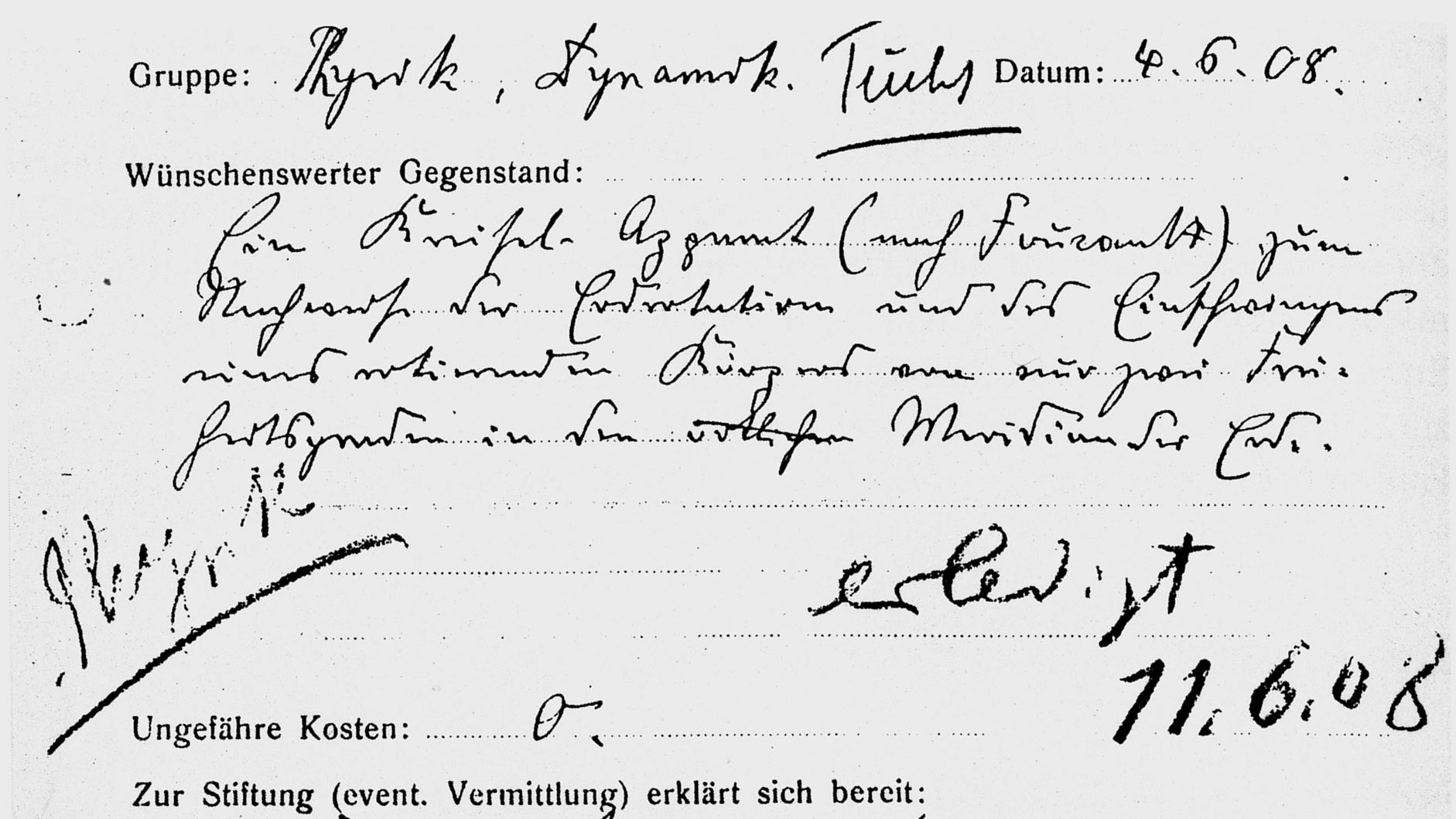 Eintrag in das in das Wunschbuch.