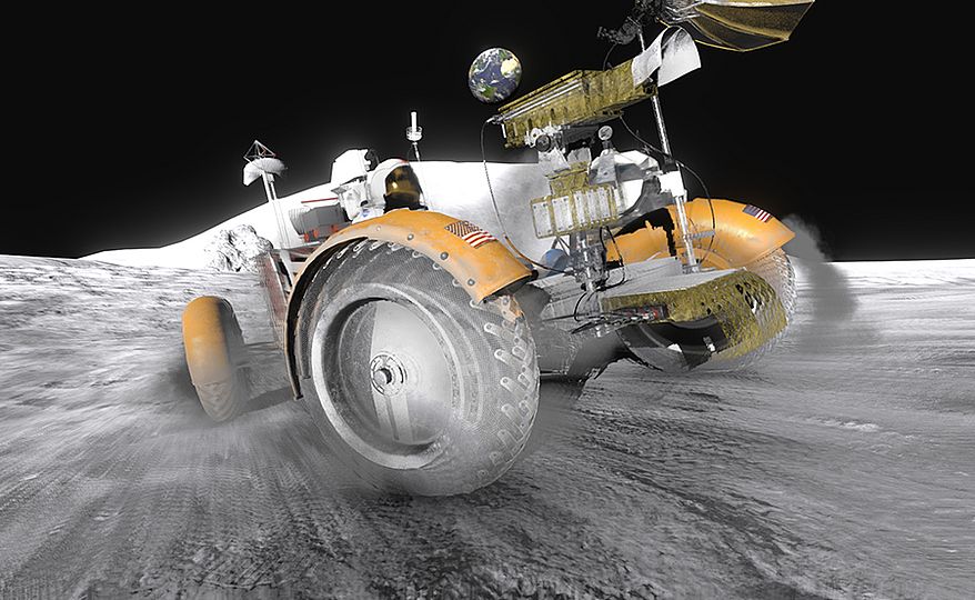 Digitale Roverfahrt auf dem Mond.