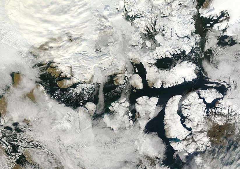 Satellitenfoto eisfreien Nordwestpassage eisfrei (Jahr 2007).