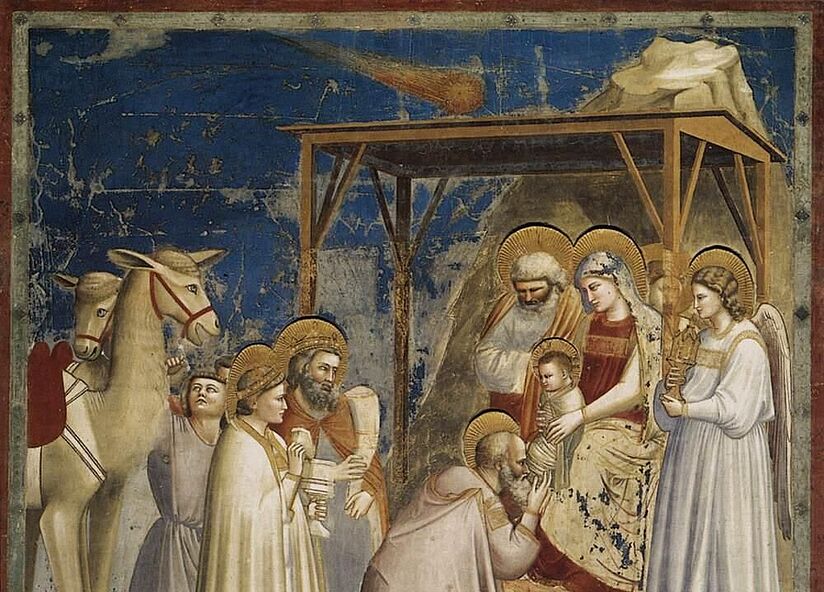 Foto: Der Halleysche Komet auf dem Fresko "Die Anbetung der Heiligen Drei Könige" von Giotto di Bondone, Cappella degli Scrovegni, Padua, ca. 1305 (Ausschnitt).