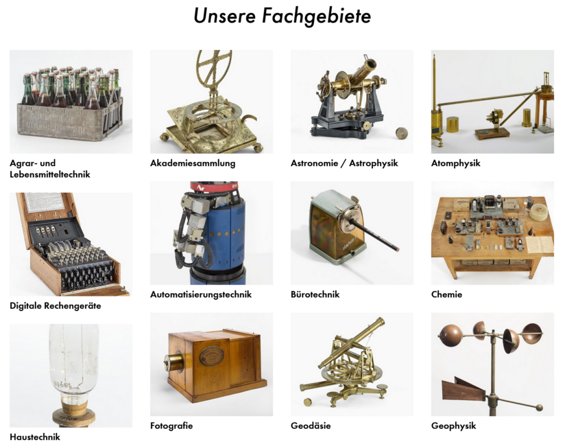 Screenshot des Portals "Deutsches Museum Digital". Auflistung der Fachgebiete.