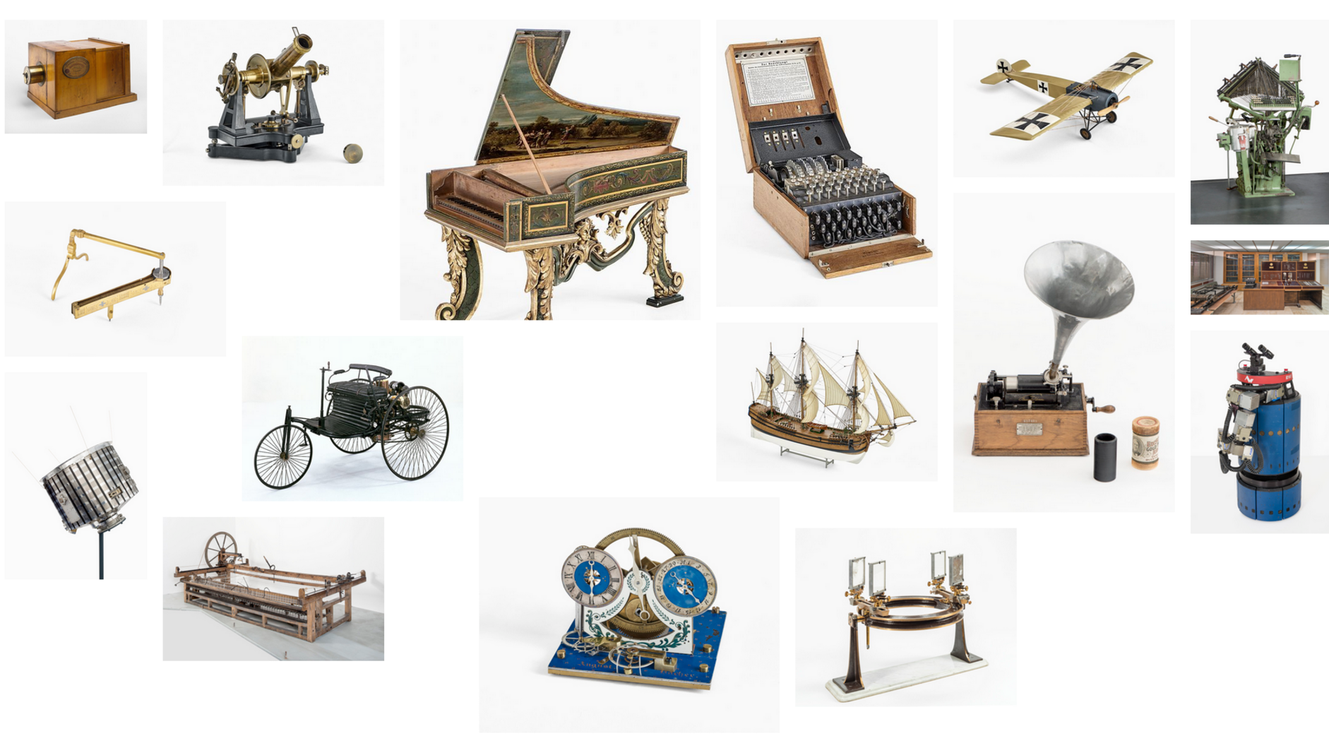 Screenshot: Verschiedene Objekte als Vorschau im Deutschen Museum Digital.