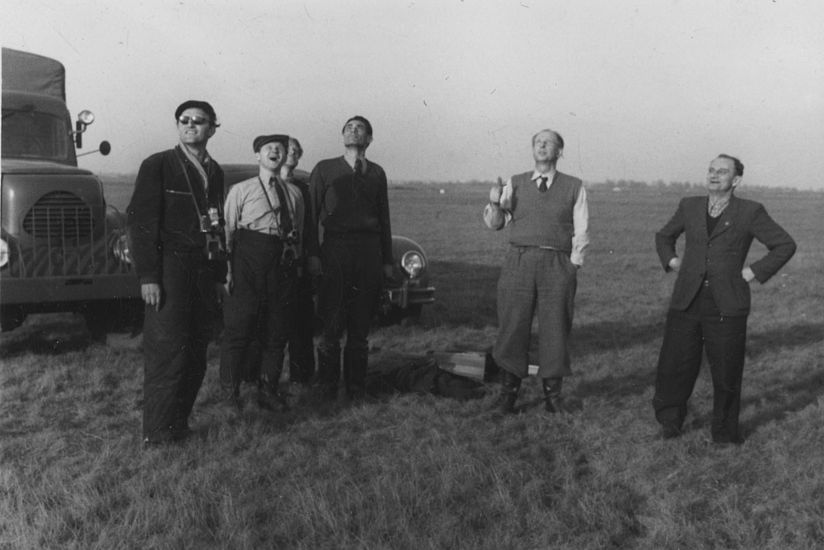 Die Erprobung des ersten Serienflugzeuges FES im März 1957 in Schkeuditz.