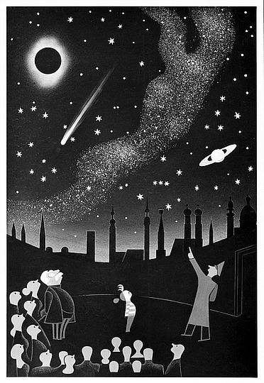 Illustriertes Werbeplakat für das Planetarium.