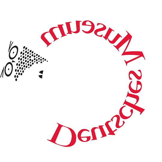 Logo des Deutschen Museums als Zylinderspiegel-Anamorphose.