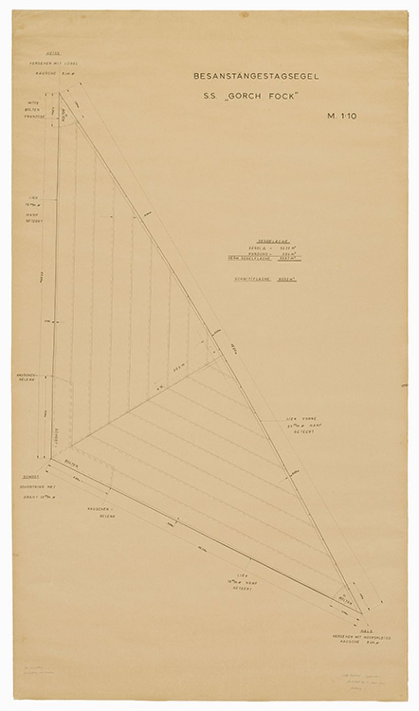 Zeichnung eines Segels der Gorch Fock, 1961.