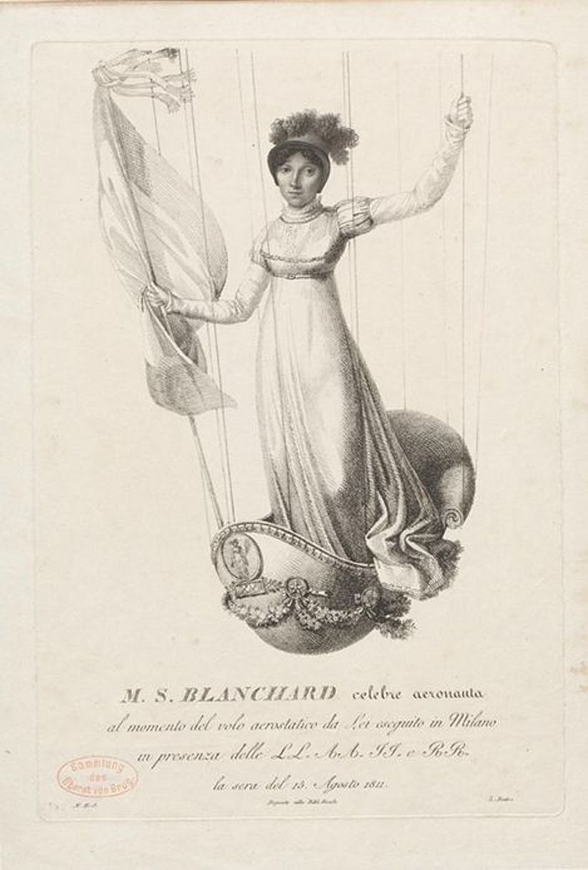 Punktiermanier von Luigi Rados der „Luftschifferin“ Sophie Blanchard.