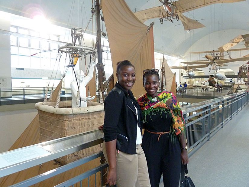 Nancy and Mariam from Senegal in the Historic Aircraft section.