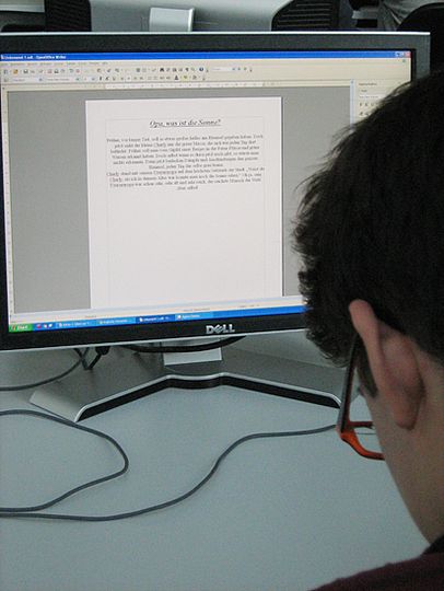 Schüler schreibt am PC.