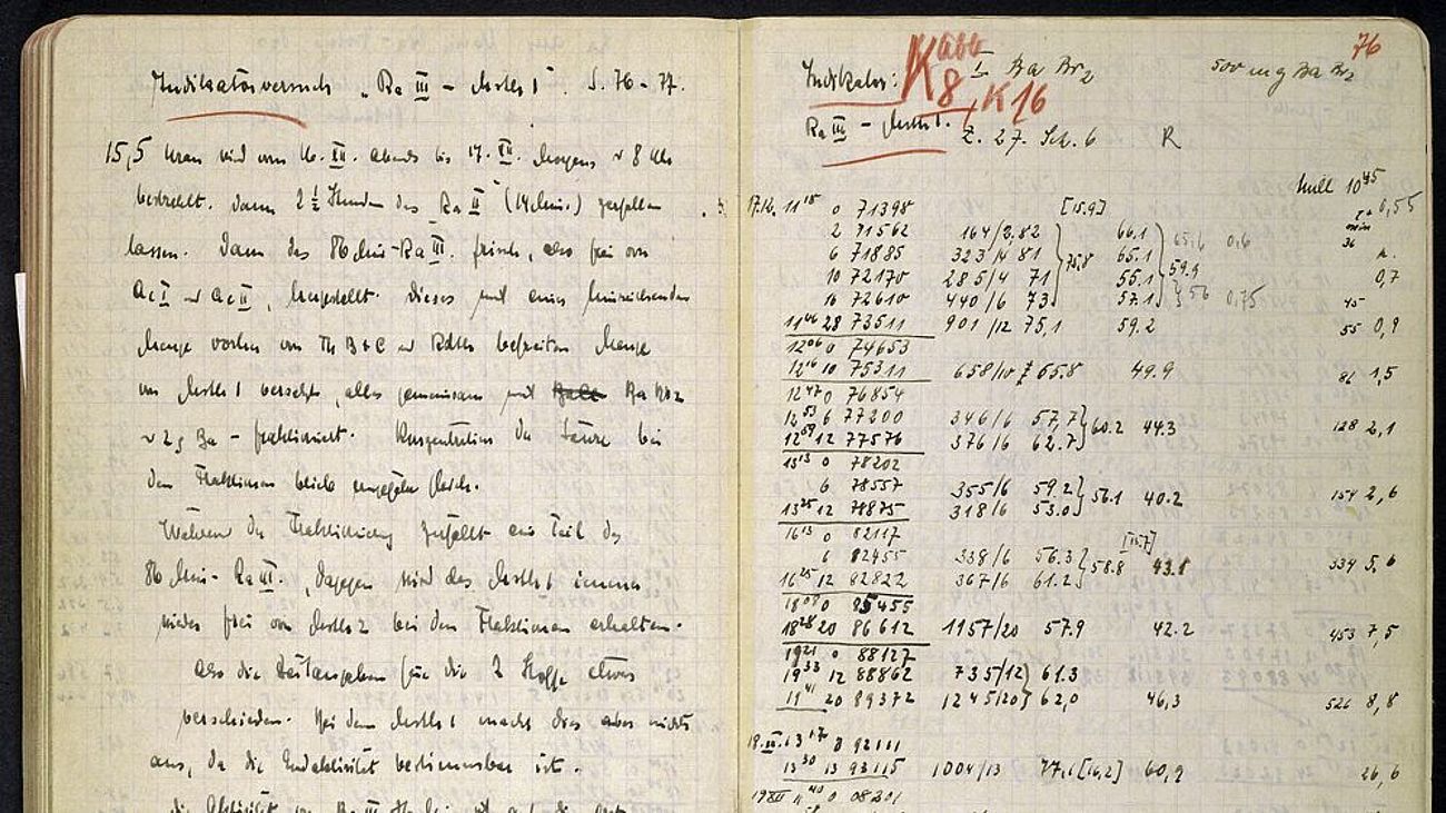 Das Laborbuch von Otto Hahn, aufgeschlagen mit dem Eintrag vom 17. Dezember 1938.